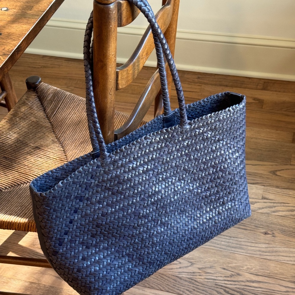 Madewell Italian leather Navy Blue Woven Tote Bag